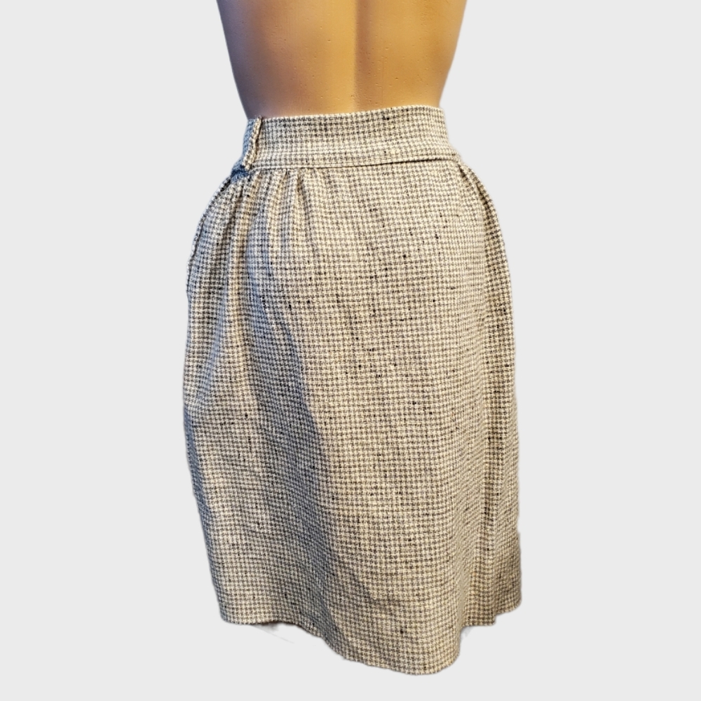 Vintage Skirt Houndstooth Wool Grey XS 1970's - Picture 4 of 10